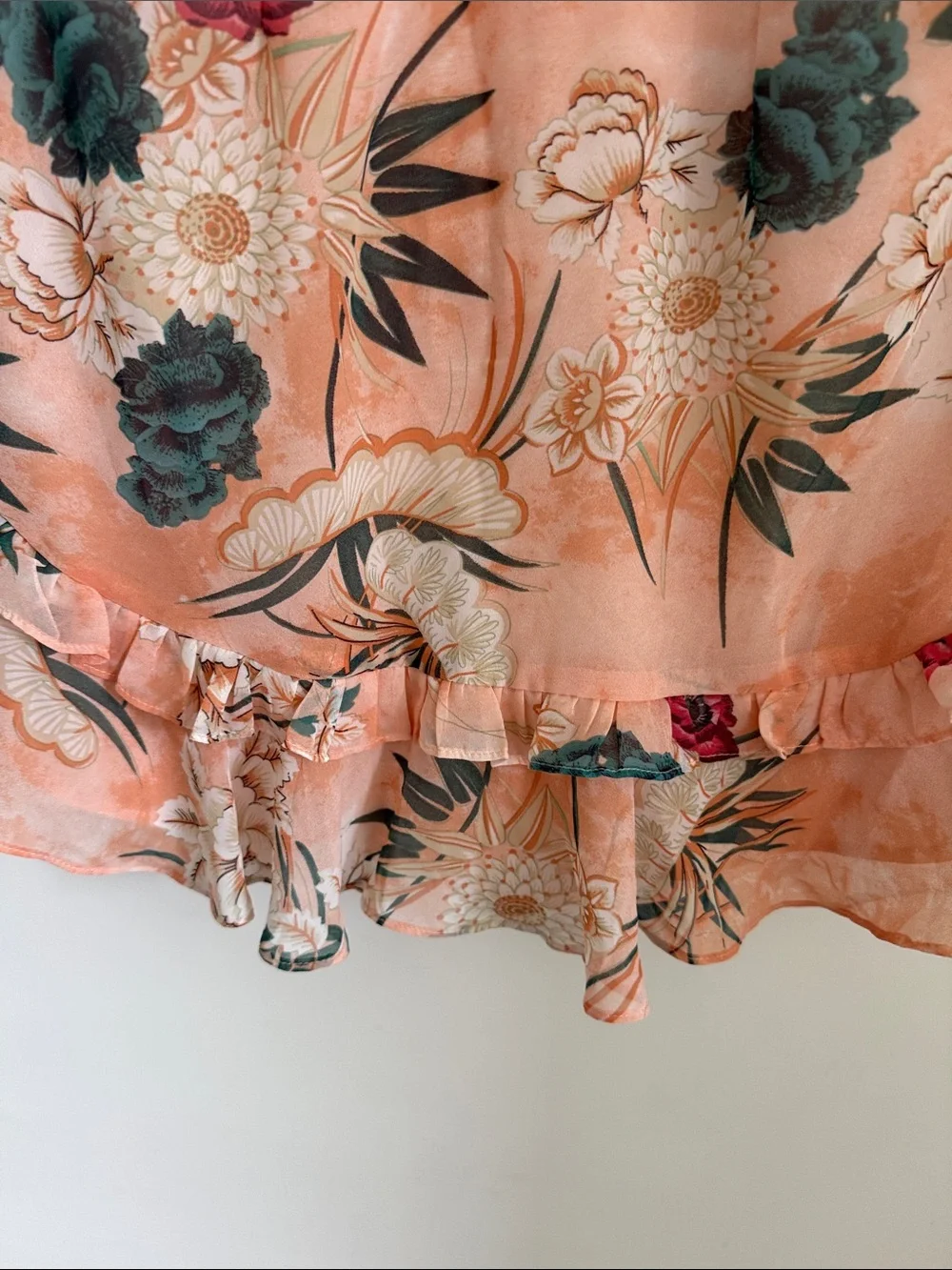 NWT Peach Floral Ruffle Wrap Dress - Picture 8 of 11